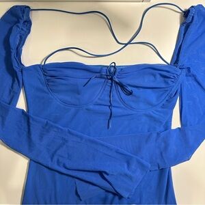 Electric Blue Bodycon Long Sleeve Square Neck Dress